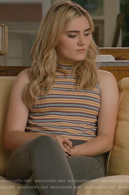 Meg's striped mock neck tank top on American Housewife