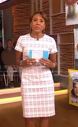 Robin's white plaid sheath dress on Good Morning America