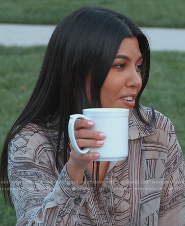 Kourtney's roman numeral print blouse on Keeping Up with the Kardashians