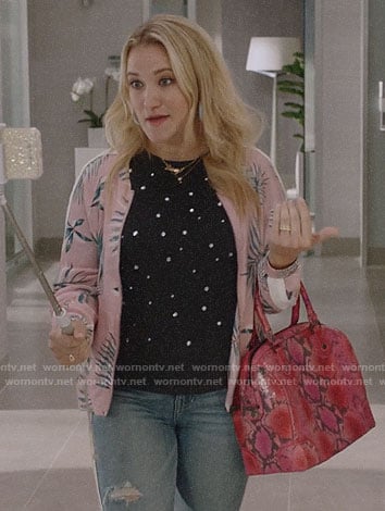 Roxy's pink palm leaf print bomber jacket on Almost Family