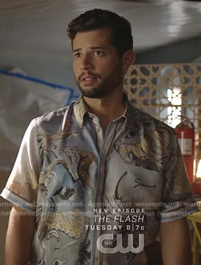 Sam's blue dragon print shirt on Dynasty