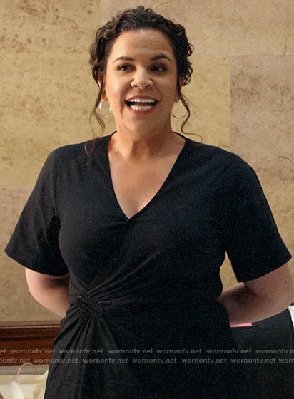 Sara's black gathered dress on All Rise