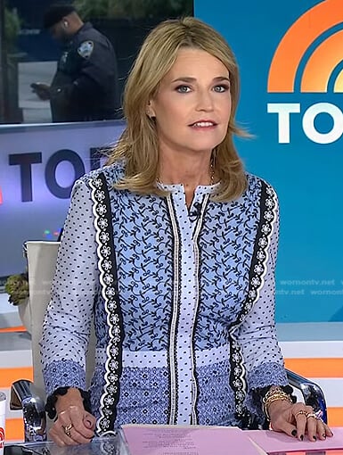 Savannah's blue floral embroidered dress on Today
