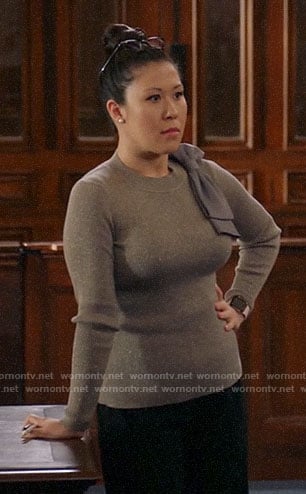 Sherri's bow shoulder sweater on All Rise