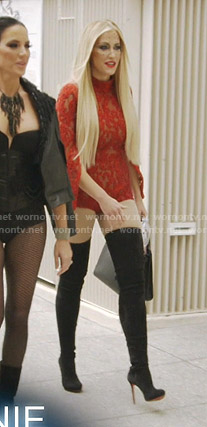 Stephanie's red lace bodysuit and over the knee boots on The Real Housewives of Dallas