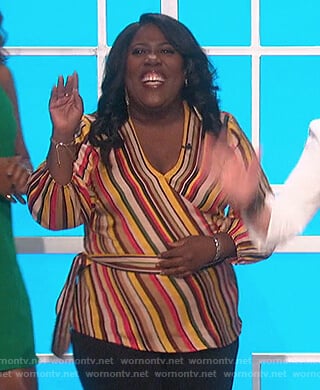 Sheryl's striped wrap top on The Talk