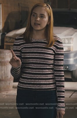 Violet's striped ribbed long sleeve tee on Light as a Feather