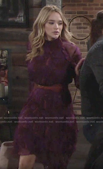 Summer's purple printed long sleeve dress on The Young and the Restless