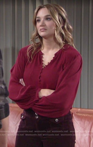 Summer's red buttoned blouse on The Young and the Restless