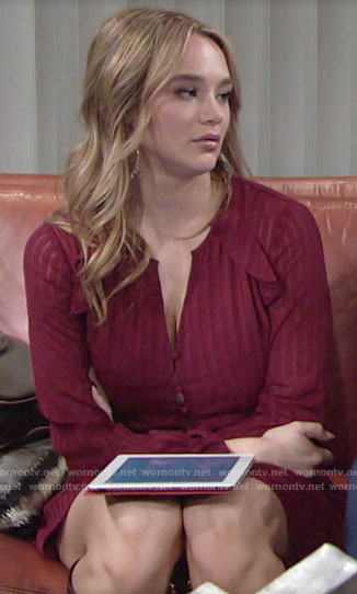 Summer's red striped dress with long sleeves on The Young and the Restless