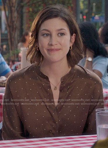 Sydney's brown polka dot blouse on Bluff City Law
