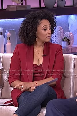 Tamera's red open jacket on The Real