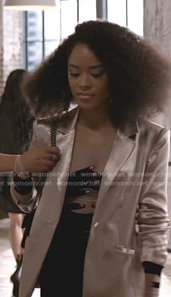 Tiana's ruched sleeve satin blazer on Empire