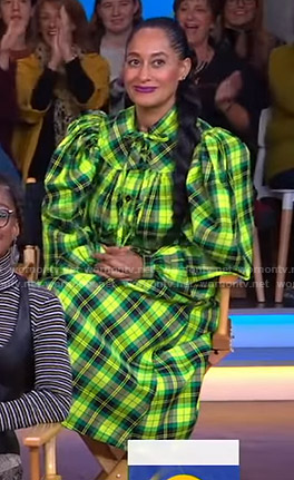 Tracee Ellis Ross's green and yellow plaid dress on Good Morning America