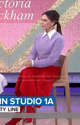 Victoria Beckham's purple sweater and red skirt on Today