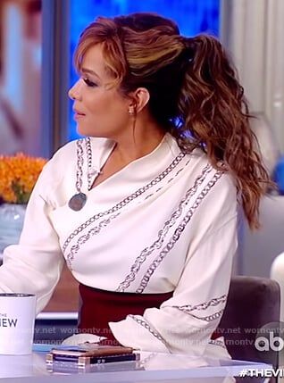 Sunny's white chain contrast blouse and skirt on The View