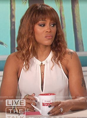 Eve's white keyhole sleeveless top on The Talk