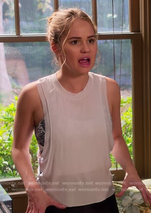 Patty's white layered tank on Insatiable