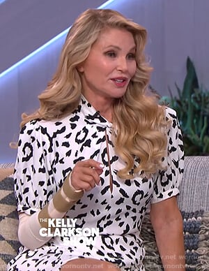Christie Brinkley's white leopard print dress on The Kelly Clarkson Show