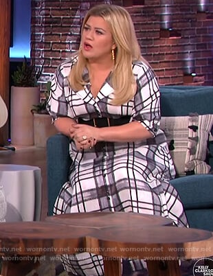 Kelly's white plaid shirtdress on The Kelly Clarkson Show