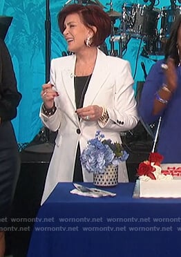 Sharon's white long single breasted blazer on The Talk