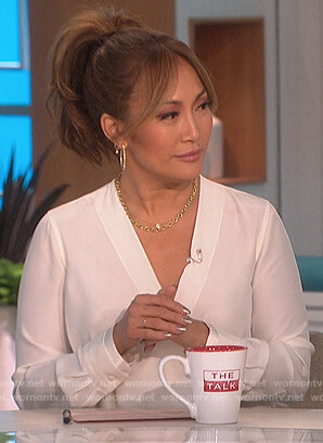 Carrie's white wrap blouse on The Talk