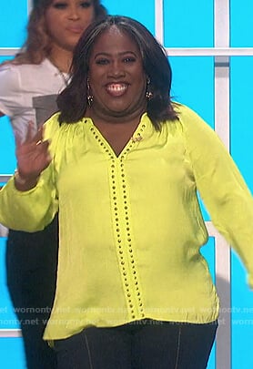 Sheryl's lime studded v-neck top on The Talk