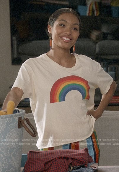 Zoey's rainbow tee and striped pants on Black-ish