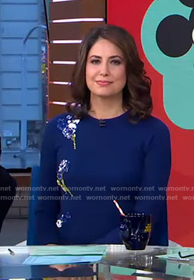 Cecilia's blue floral embellished sweater on Good Morning America