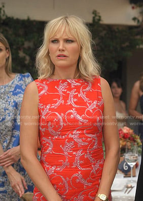 Celeste's red lizard print midi dress on Dollface