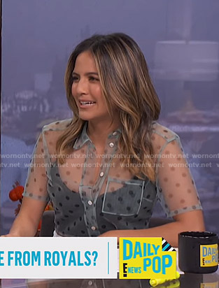 Erin's blue polka dot sheer top on E! News Daily Pop