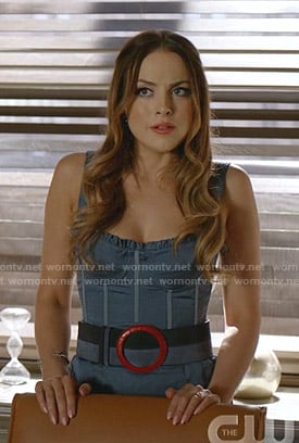 Fallon's blue bustier dress on Dynasty