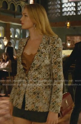 Kirby's geometric floral blazer on Dynasty