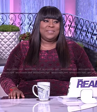 Loni's red printed velvet dress on The Real