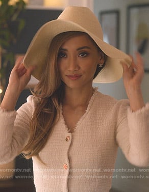 Madison's white tweed button front dress on Dollface