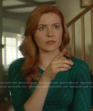 Nancy's green pointelle sweater on Nancy Drew