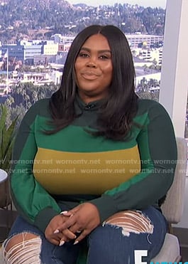 Nina's green colorblock sweater on E! News