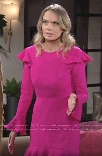 Abby's pink ruffled open-back dress on The Young and the Restless