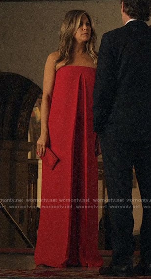 Alex's red strapless jumpsuit on The Morning Show