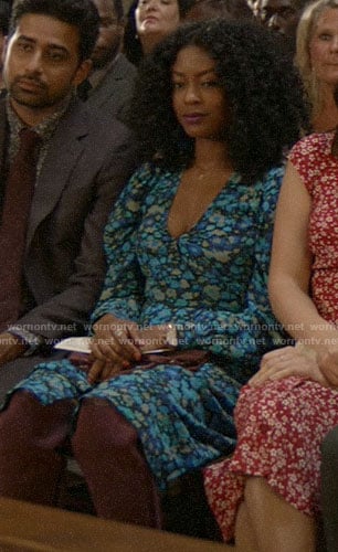 Ali's blue floral long sleeve dress on God Friended Me
