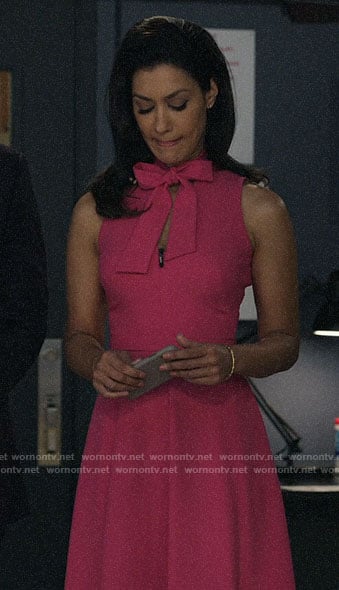 Alison's pink tie neck dress on The Morning Show