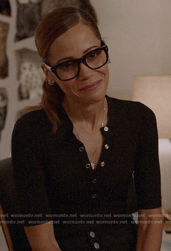Amanda's black henley top on Almost Family