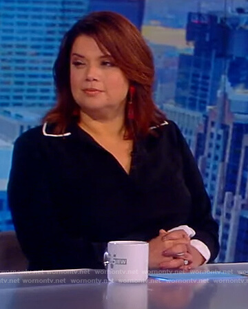 Ana's black contrast tie waist dress on The View