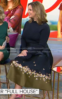 Andrea Barber's navy and green floral print flare dress on Today