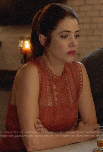 Andrea's orange crochet lace dress on Supergirl