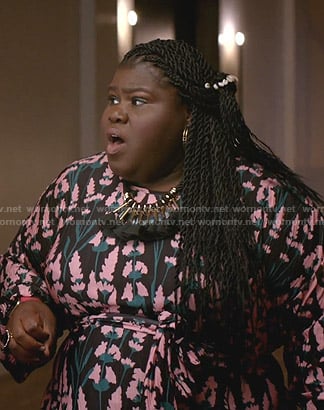 Becky's black and pink floral dress on Empire