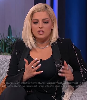 Bebe Rexha's black chain embellished blazer on The Kelly Clarkson Show