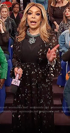 Wendy's black floral embellished dress on The Wendy Williams Show