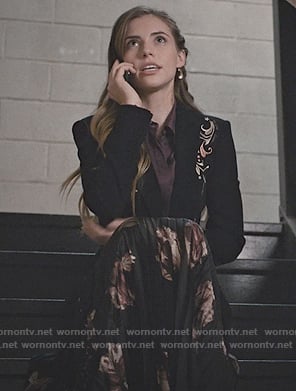 Stevie's embroidered blazer and floral skirt on Madam Secretary