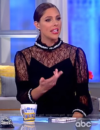 Abby's black lace embellished trim top on The View